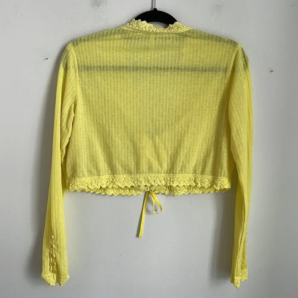 Free People Third Date ribbed long sleeve crochet lace boho festival crop top
